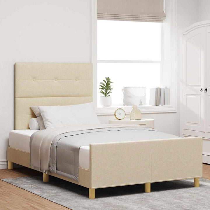 Sengestel med hovedgærde Creme 120 x 190 cm Stof