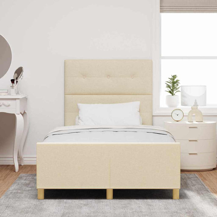 Sengestel med hovedgærde Creme 120 x 190 cm Stof