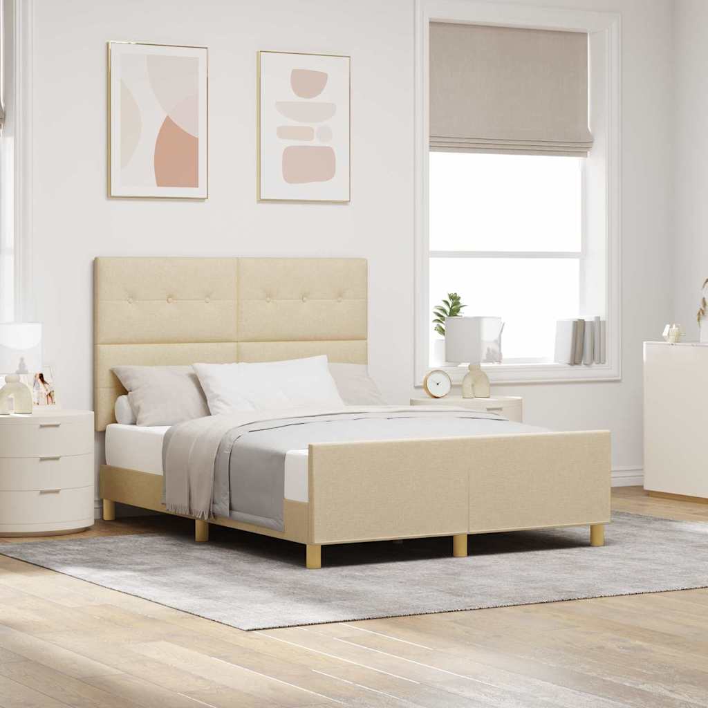 Sengestel med hovedgærde Creme 140 x 190 cm Stof