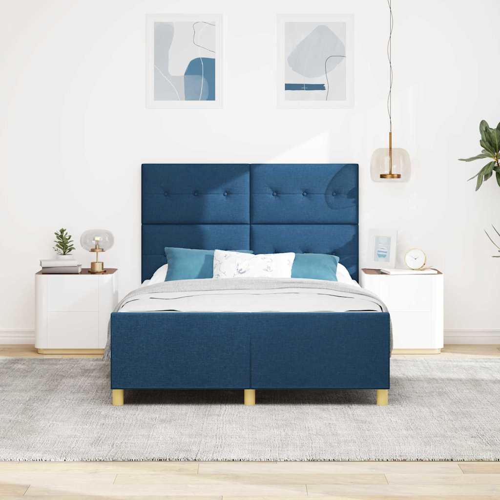 Sengestel med hovedgærde Blå 140 x 190 cm Stof