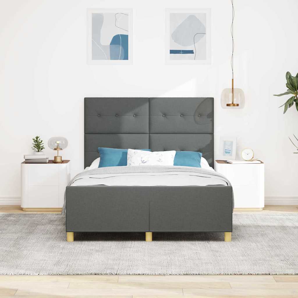Sengestel med hovedgærde Mørkegrå 140 x 200 cm Stof