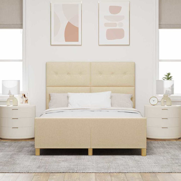 Sengestel med hovedgærde Creme 140 x 200 cm Stof