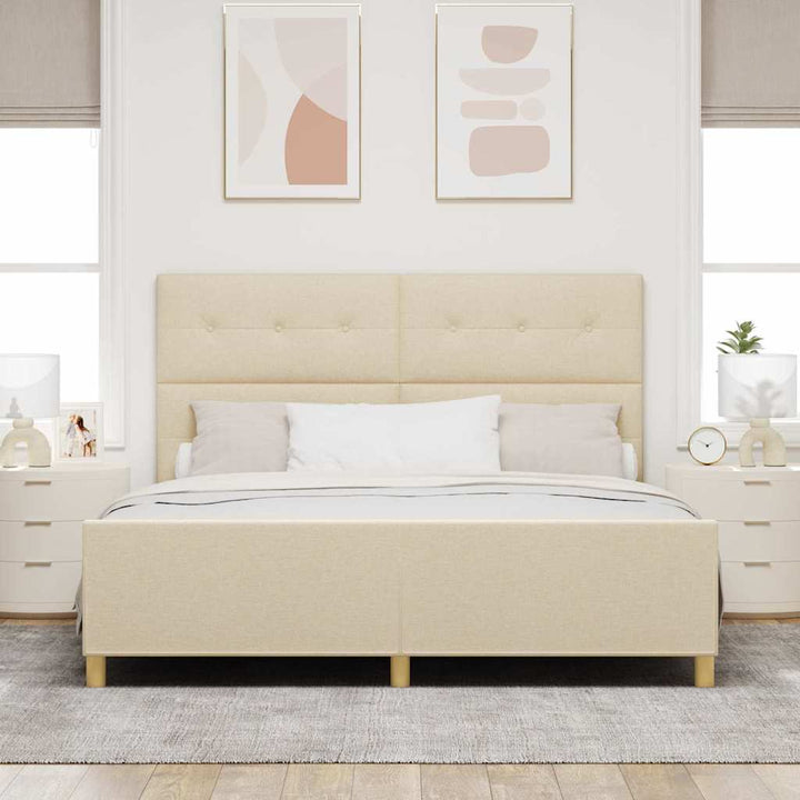 Sengestel med hovedgærde Creme 180 x 200 cm Stof