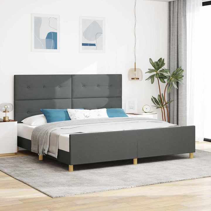 Sengestel med hovedgærde Mørkegrå 200 x 200 cm Stof