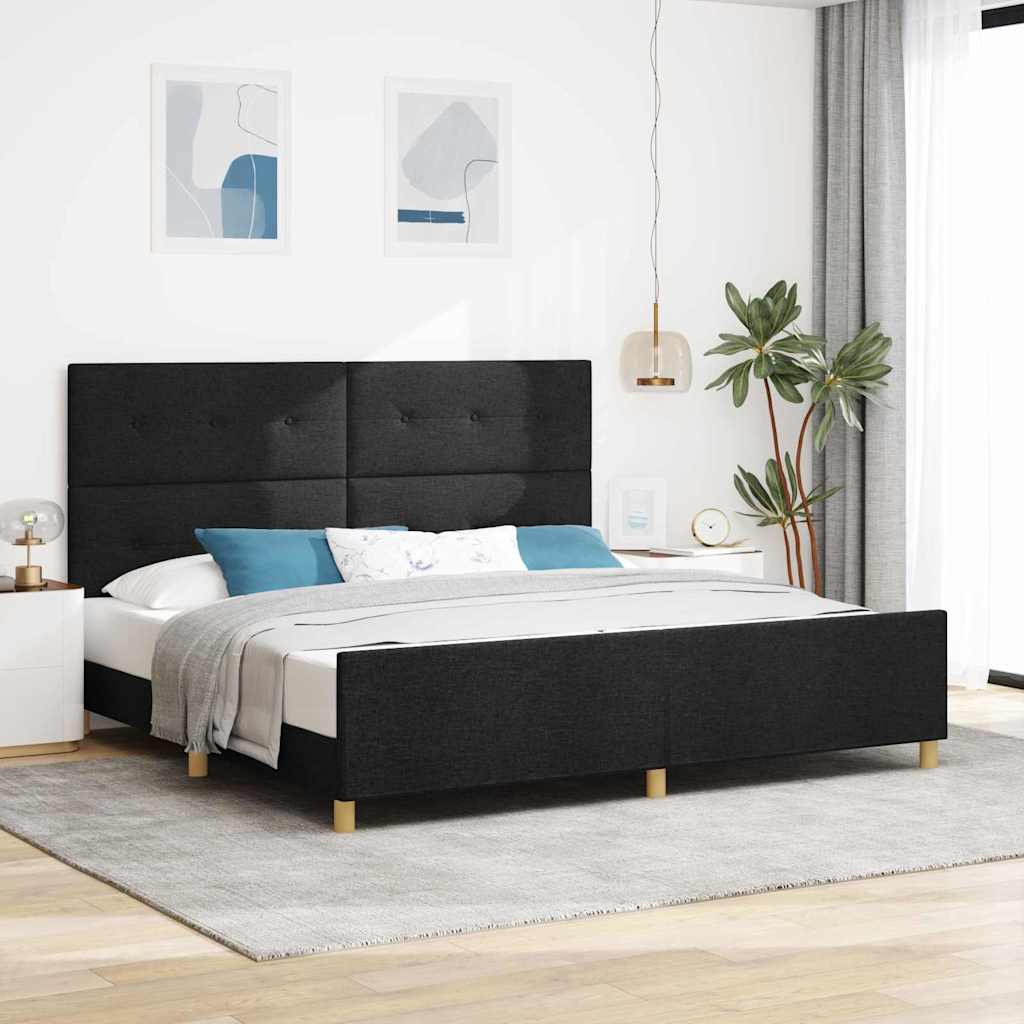 Sengestel med hovedgærde Sort 200 x 200 cm Stof