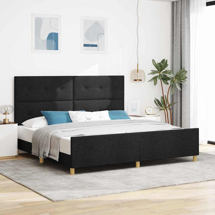 Sengestel med hovedgærde Sort 200 x 200 cm Stof