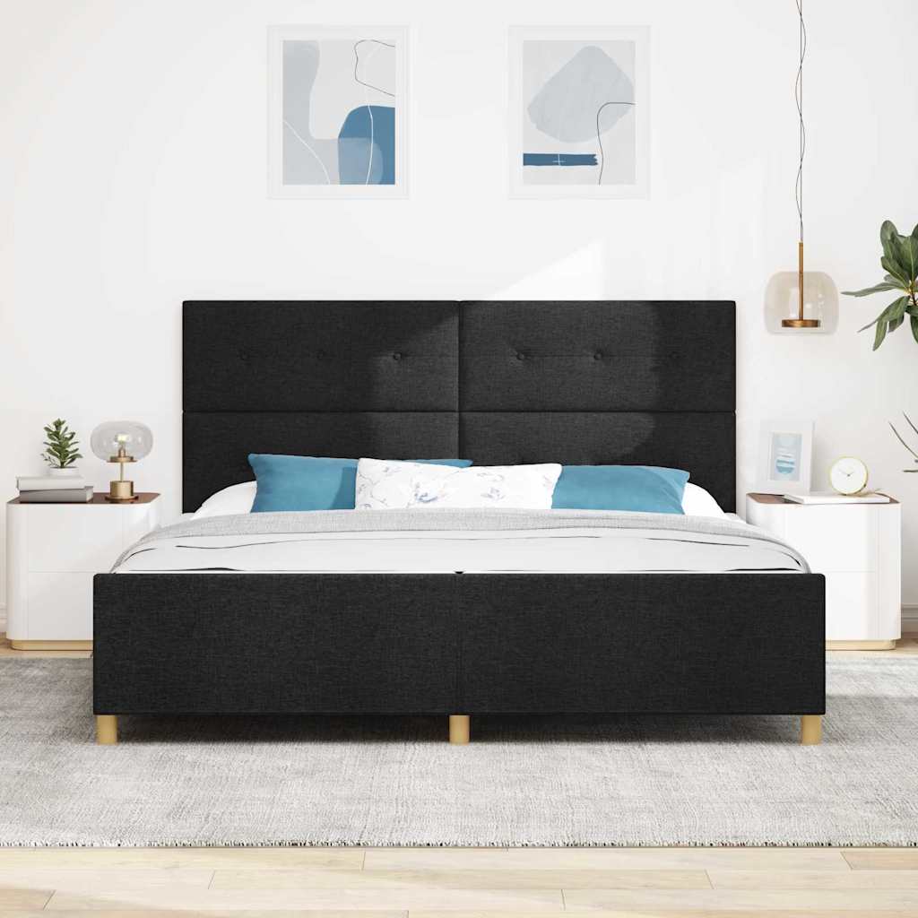 Sengestel med hovedgærde Sort 200 x 200 cm Stof
