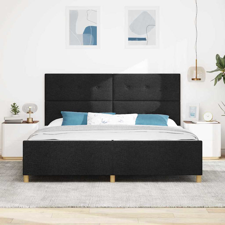 Sengestel med hovedgærde Sort 200 x 200 cm Stof