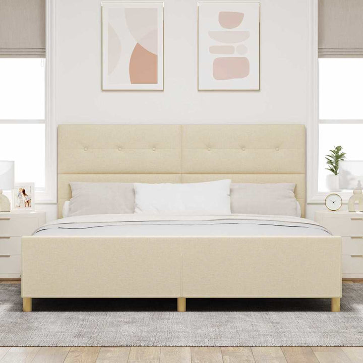 Sengestel med hovedgærde Creme 200 x 200 cm Stof