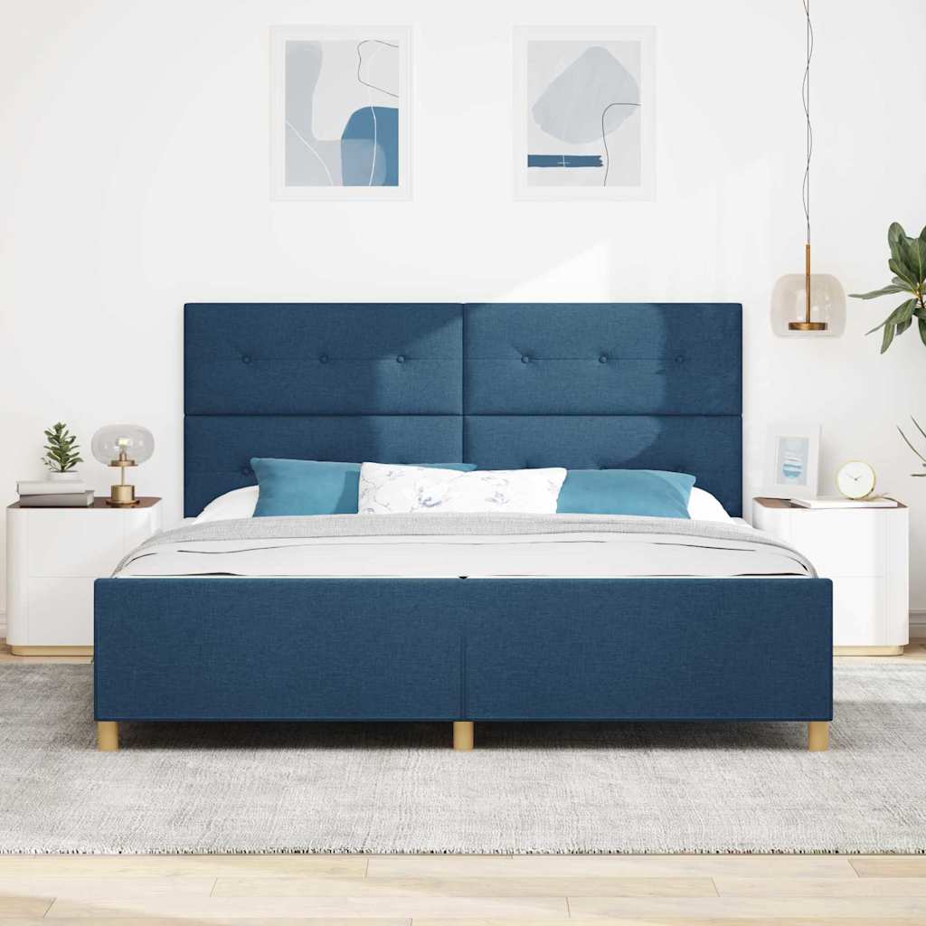 Sengestel med hovedgærde Blå 200 x 200 cm Stof
