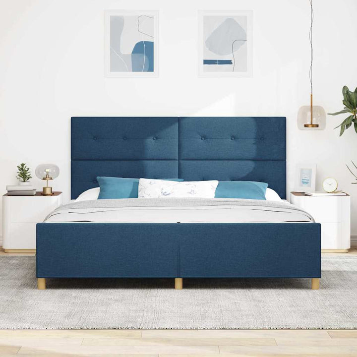 Sengestel med hovedgærde Blå 200 x 200 cm Stof