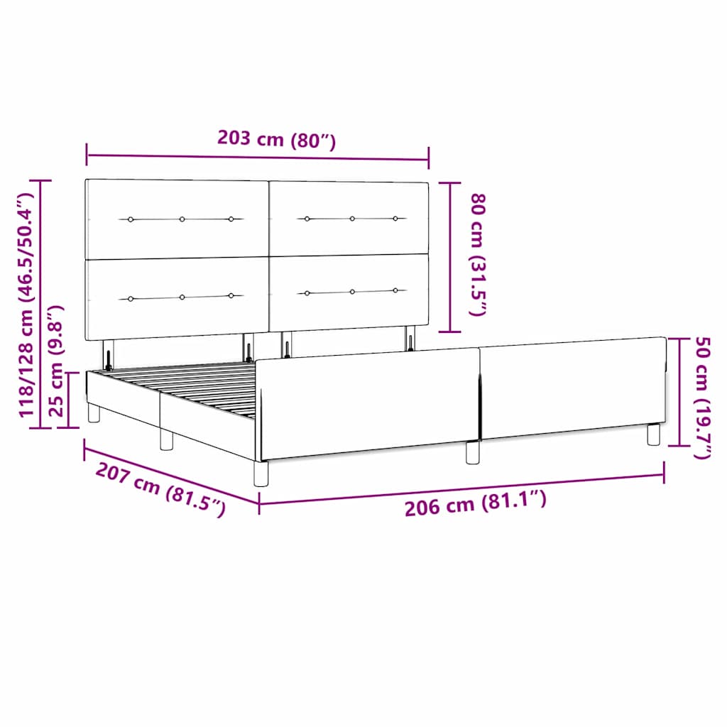 Sengestel med hovedgærde Blå 200 x 200 cm Stof