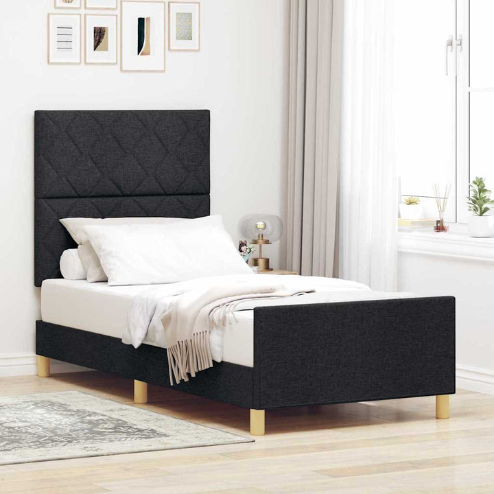Sengestel med hovedgærde Sort 90 x 190 cm Stof