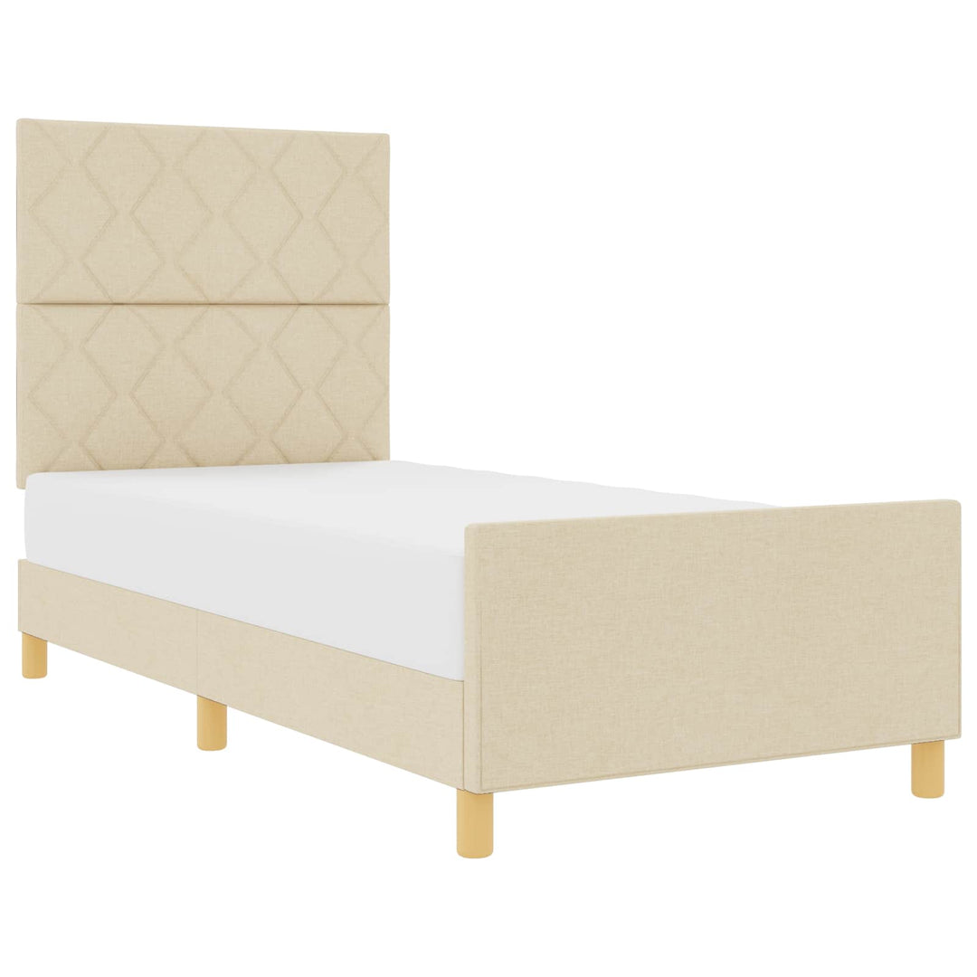 Sengestel med hovedgærde Creme 90 x 200 cm Stof