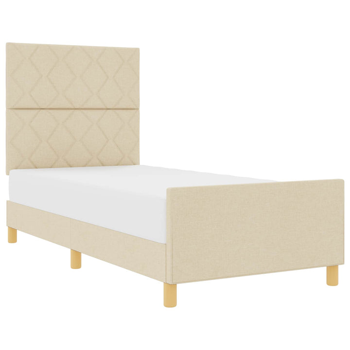 Sengestel med hovedgærde Creme 90 x 200 cm Stof