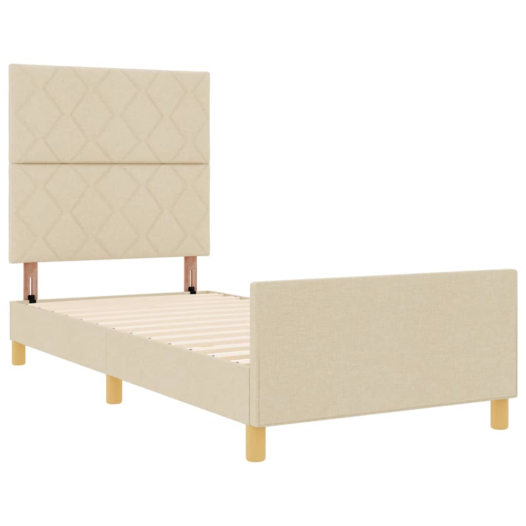 Sengestel med hovedgærde Creme 90 x 200 cm Stof