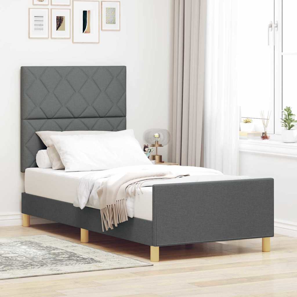 Sengestel med hovedgærde Mørkegrå 100 x 200 cm Stof