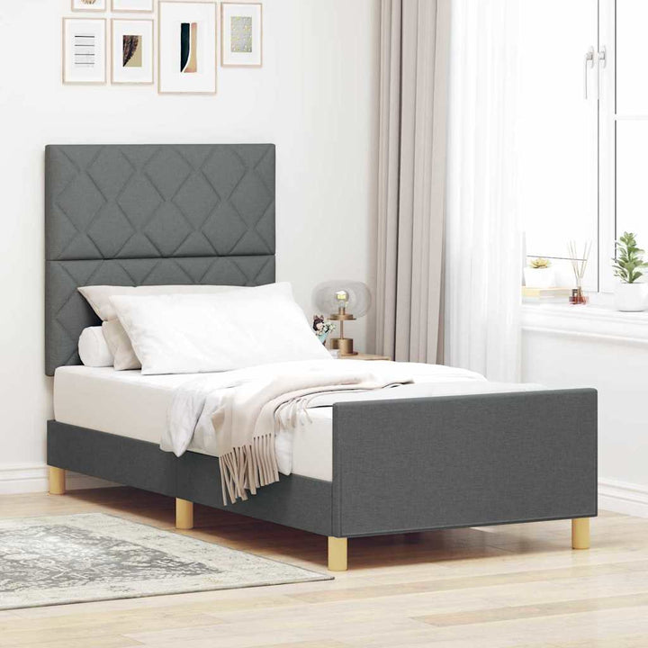 Sengestel med hovedgærde Mørkegrå 100 x 200 cm Stof