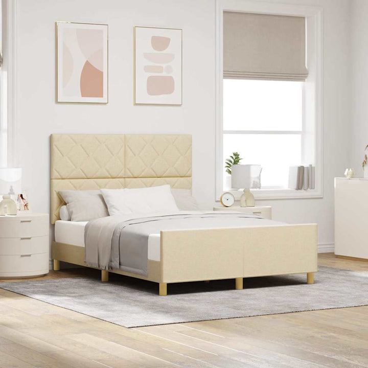 Sengestel med hovedgærde Creme 160 x 200 cm Stof