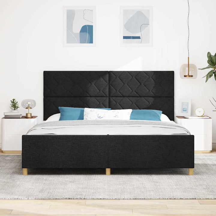 Sengestel med hovedgærde Sort 200 x 200 cm Stof