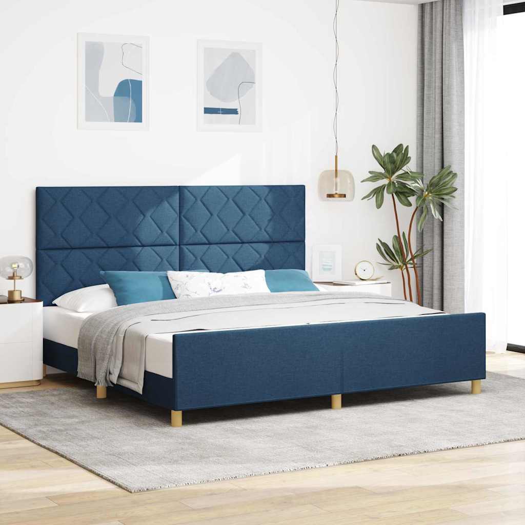 Sengestel med hovedgærde Blå 200 x 200 cm Stof