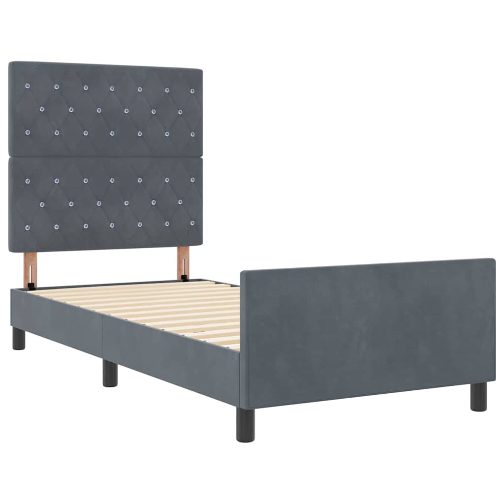 Box spring seng med hovedgærde Mørkegrå 90 x 190 cm Fløjl