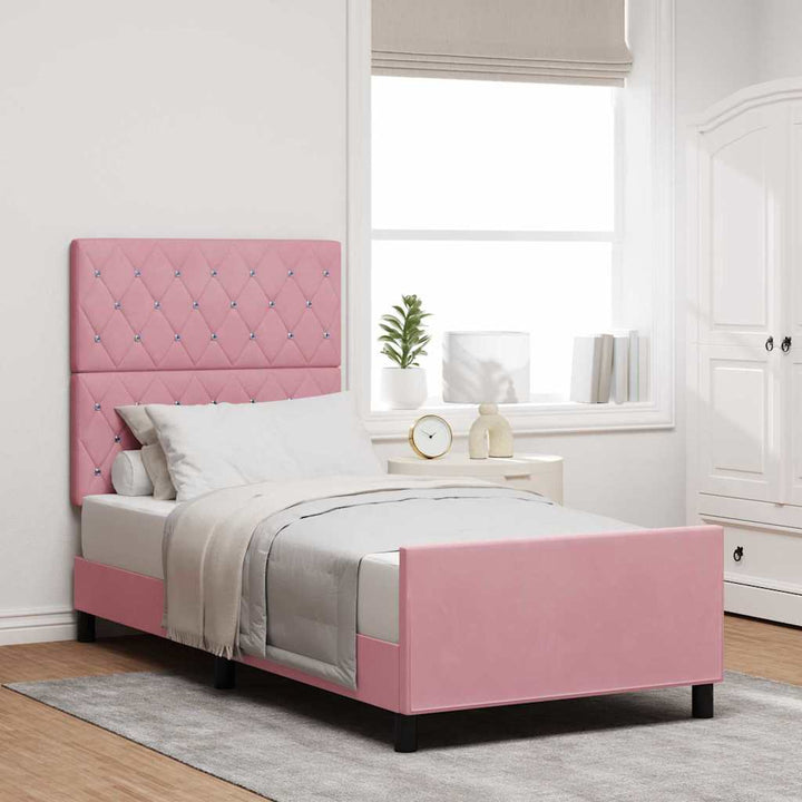 Box spring seng med hovedgærde Lyserød 90 x 190 cm Fløjl