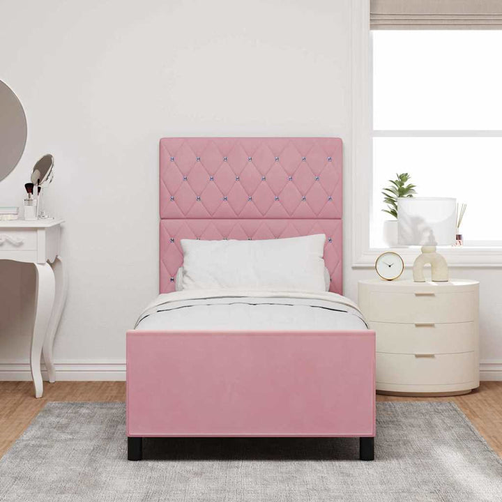 Box spring seng med hovedgærde Lyserød 90 x 190 cm Fløjl