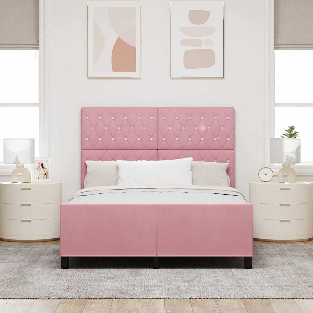 Box spring seng med hovedgærde Lyserød 140 x 190 cm Fløjl
