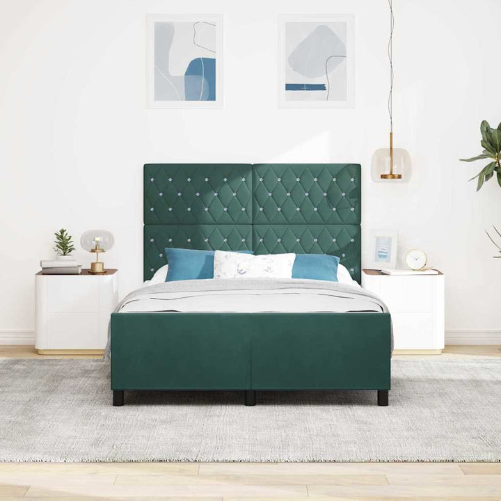 Box spring seng med hovedgærde Mørkegrøn 140 x 200 cm Fløjl
