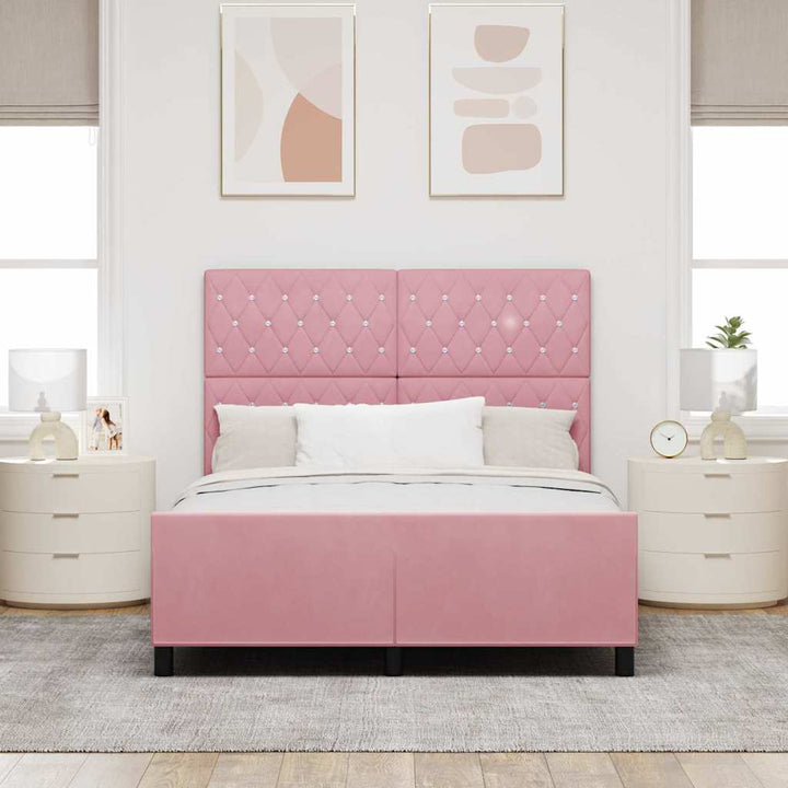 Box spring seng med hovedgærde Lyserød 140 x 200 cm Fløjl