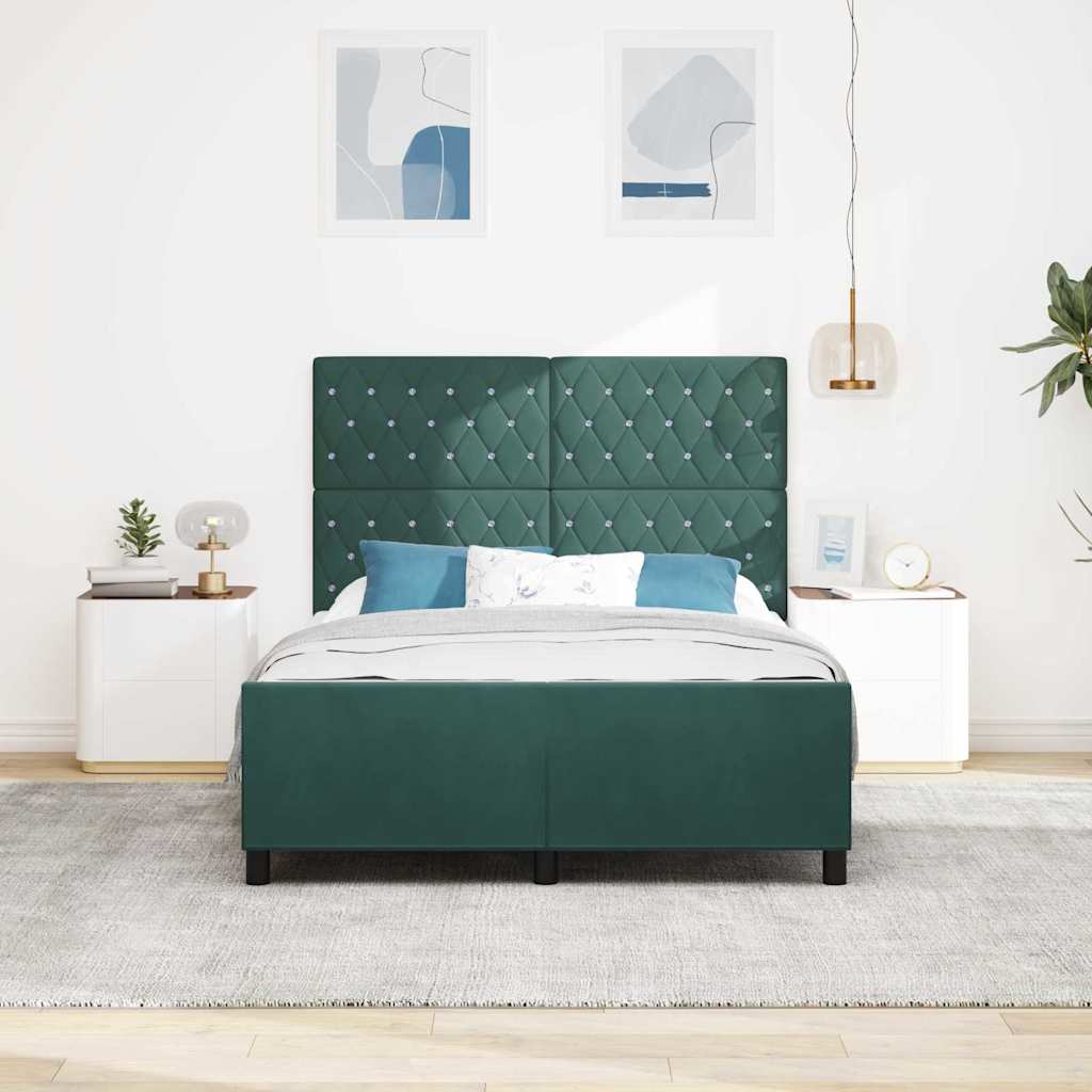 Box spring seng med hovedgærde Mørkegrøn 160 x 200 cm Fløjl