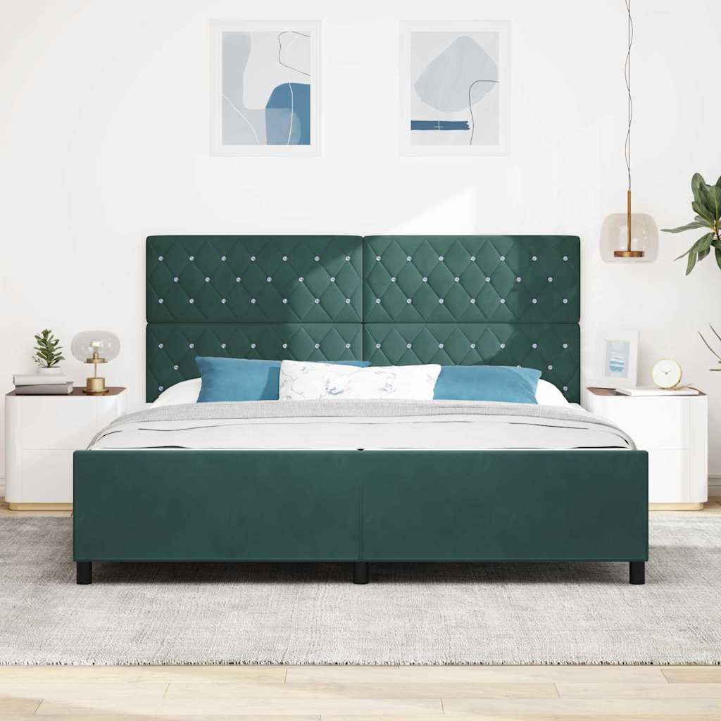 Box spring seng med hovedgærde Mørkegrøn 200 x 200 cm Fløjl