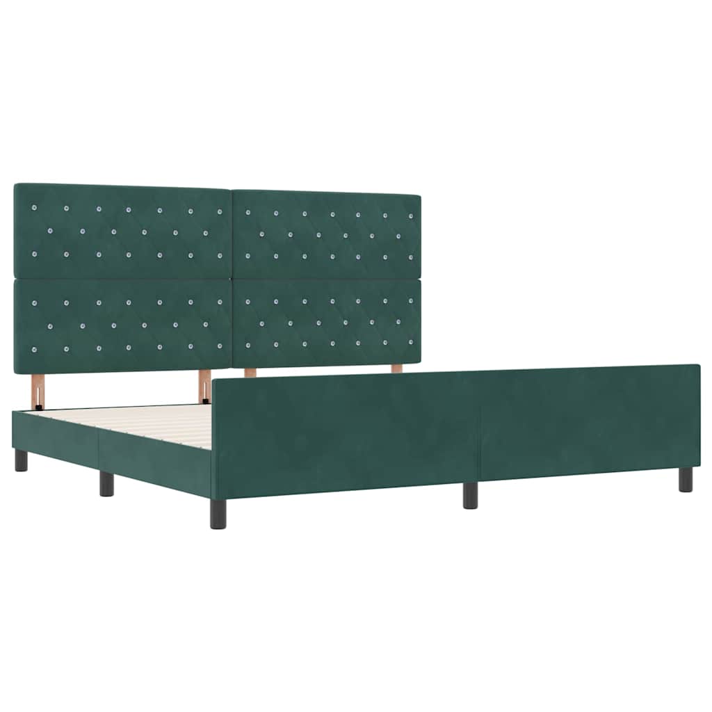 Box spring seng med hovedgærde Mørkegrøn 200 x 200 cm Fløjl