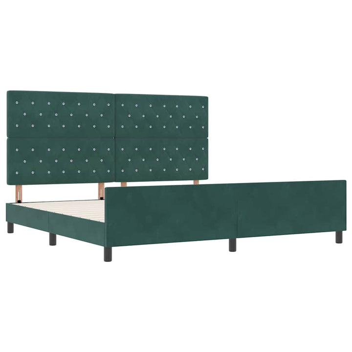 Box spring seng med hovedgærde Mørkegrøn 200 x 200 cm Fløjl