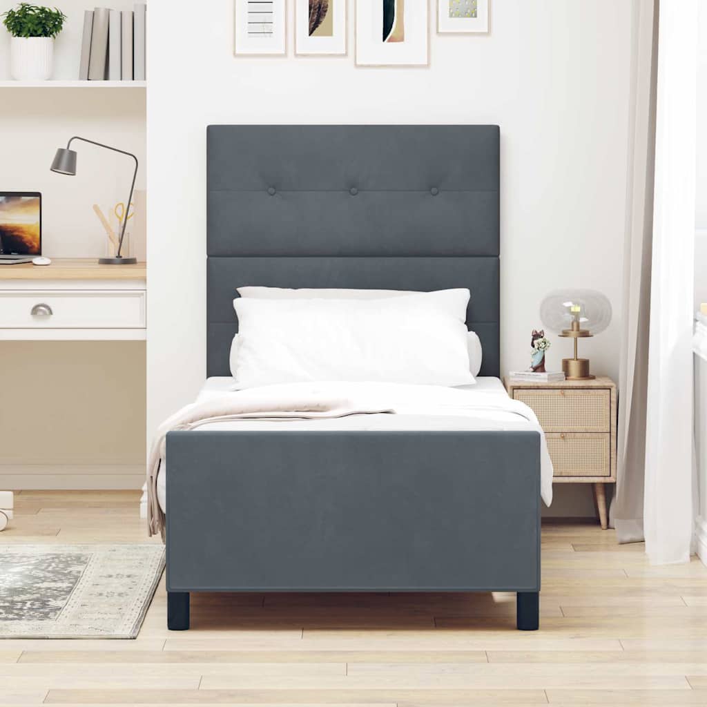 Box spring seng med hovedgærde Mørkegrå 90 x 190 cm Fløjl