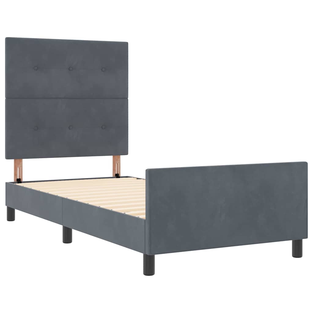 Box spring seng med hovedgærde Mørkegrå 90 x 190 cm Fløjl