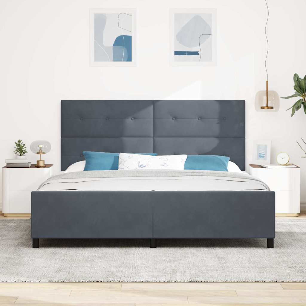 Box spring seng med hovedgærde Mørkegrå 200 x 200 cm Fløjl