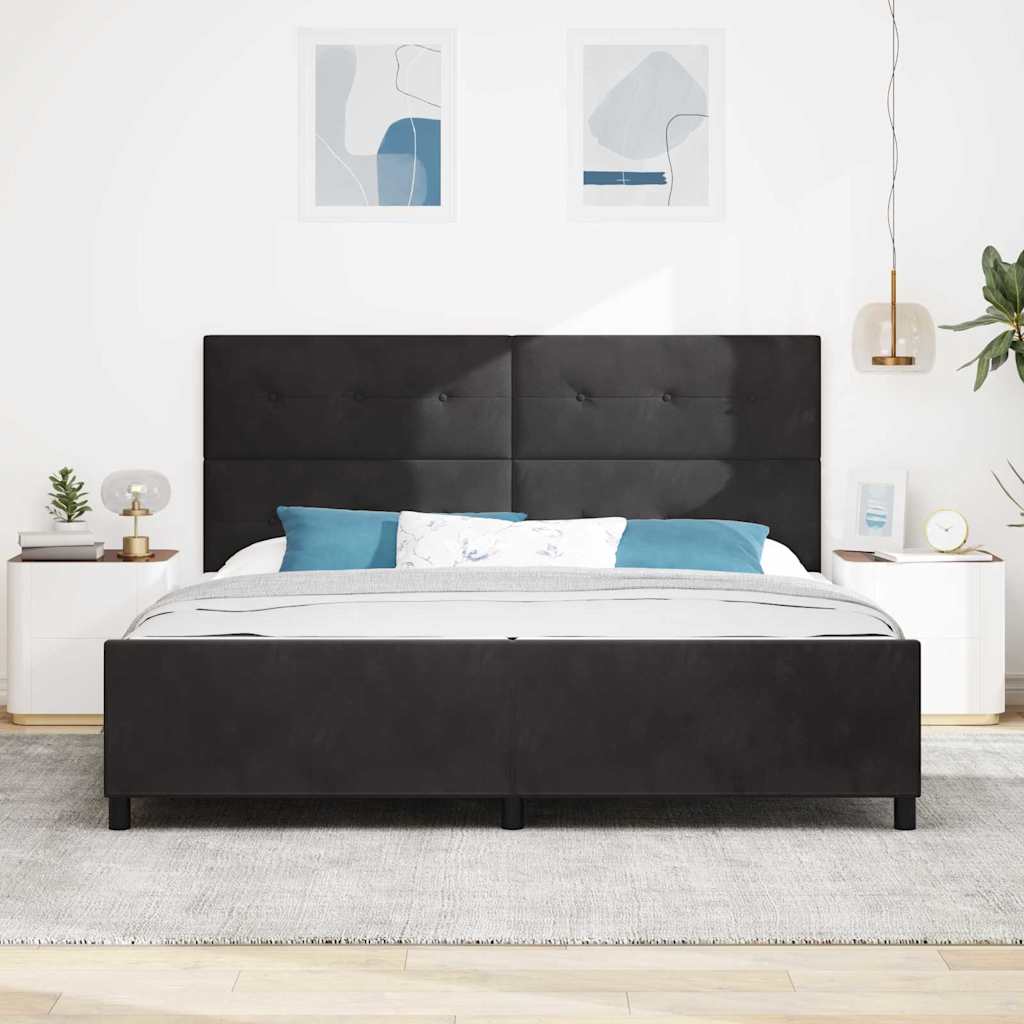 Box spring seng med hovedgærde Sort 200 x 200 cm Fløjl