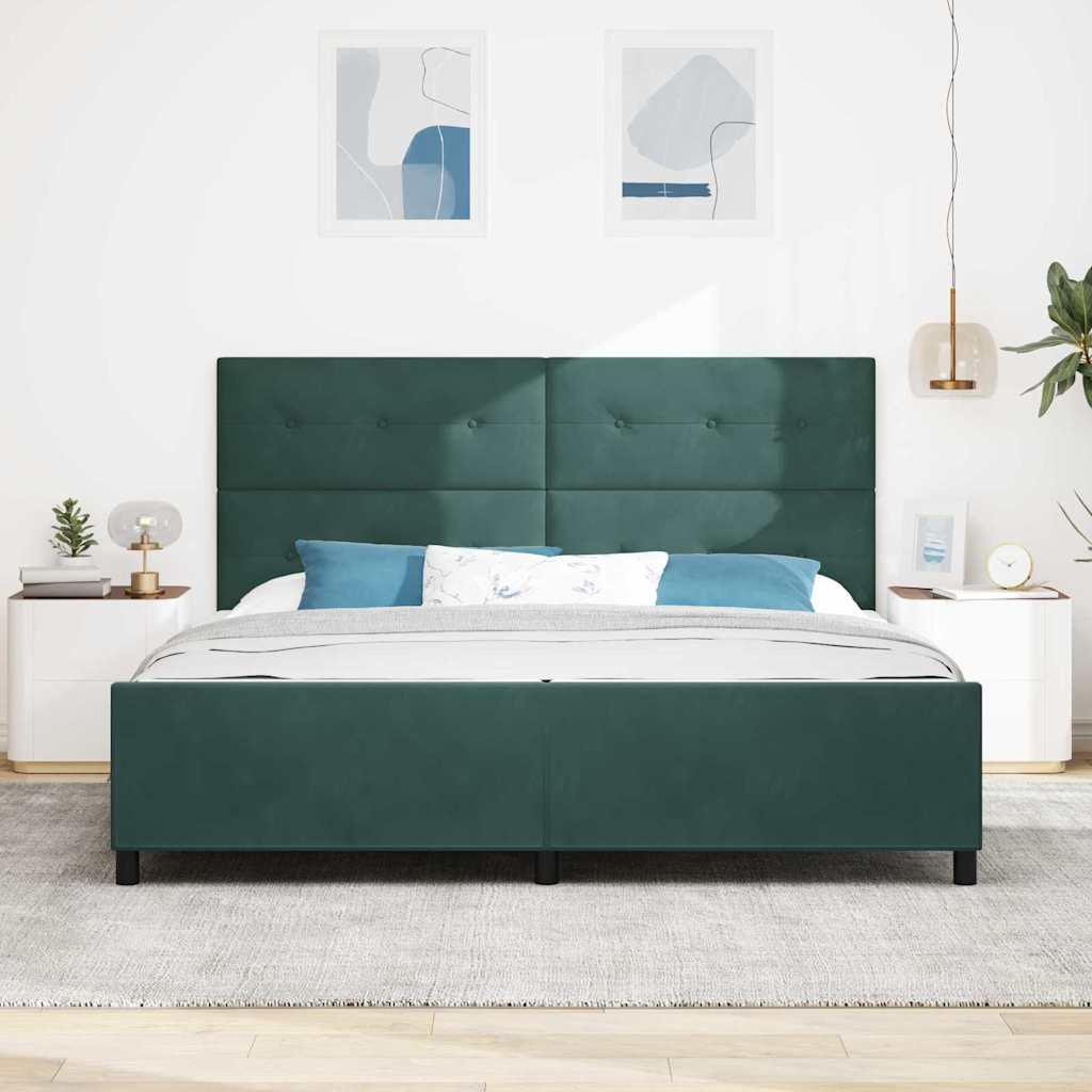 Box spring seng med hovedgærde Mørkegrøn 200 x 200 cm Fløjl