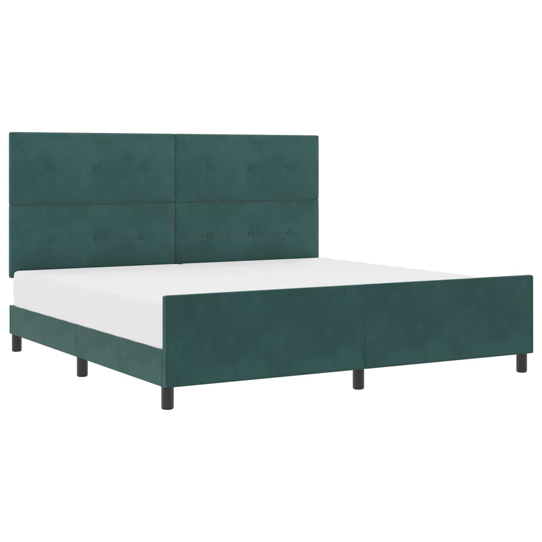 Box spring seng med hovedgærde Mørkegrøn 200 x 200 cm Fløjl
