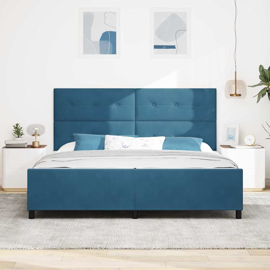Box spring seng med hovedgærde Mørk blå 200 x 200 cm Fløjl
