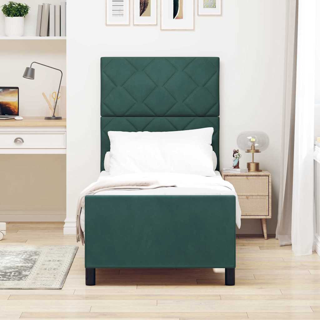 Box spring seng med hovedgærde Mørkegrøn 80 x 200 cm Fløjl