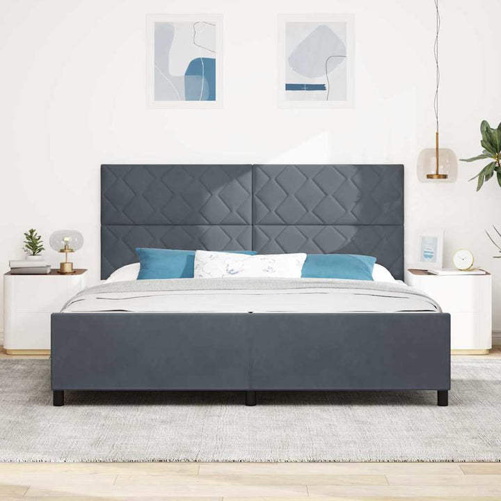 Box spring seng med hovedgærde Mørkegrå 200 x 200 cm Fløjl