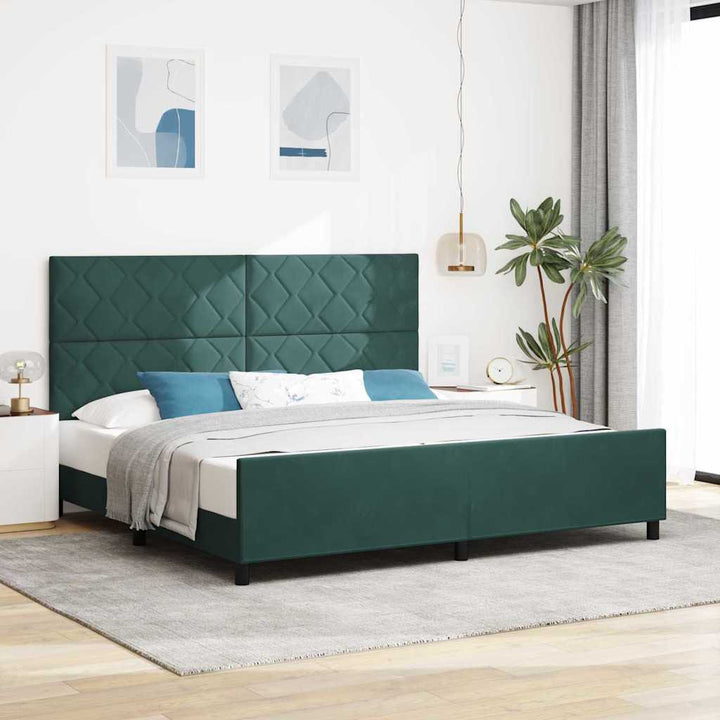 Box spring seng med hovedgærde Mørkegrøn 200 x 200 cm Fløjl