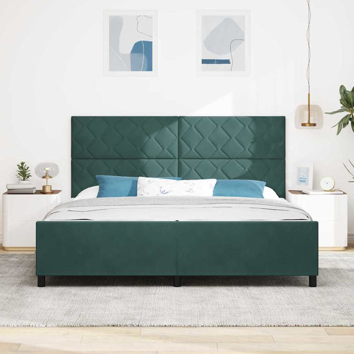 Box spring seng med hovedgærde Mørkegrøn 200 x 200 cm Fløjl