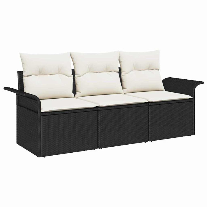 Havesofa Sæt med pude med opbevaring 3 pcs Sort Poly rattan