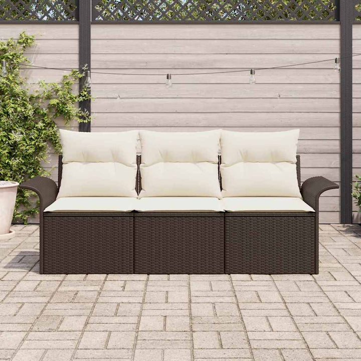 Havesofa Sæt med pude med opbevaring 3 pcs Brun Poly rattan