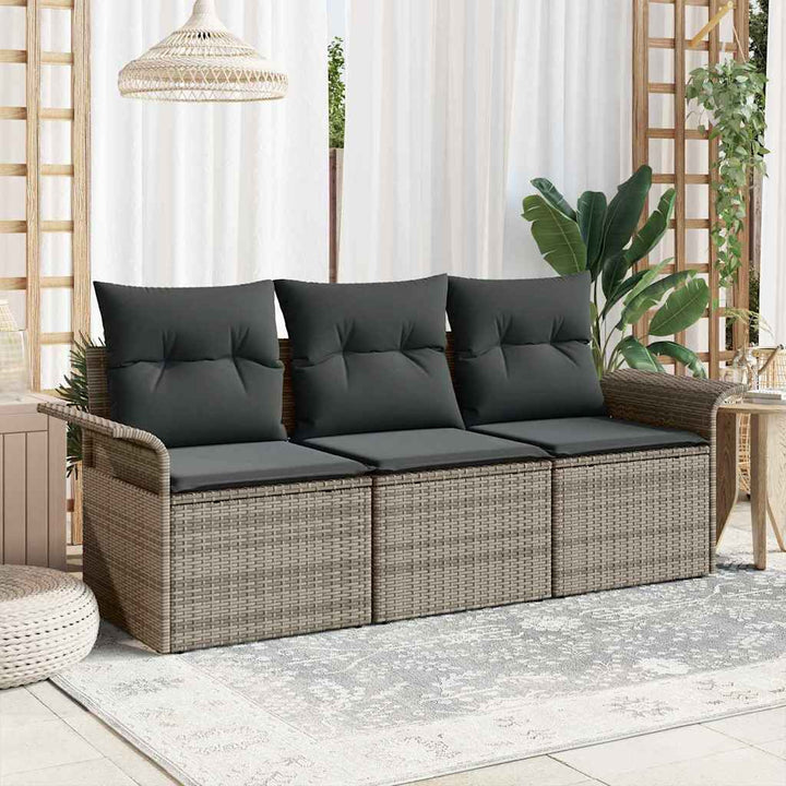 Havesofa Sæt med pude med opbevaring 3 pcs Grå Poly rattan