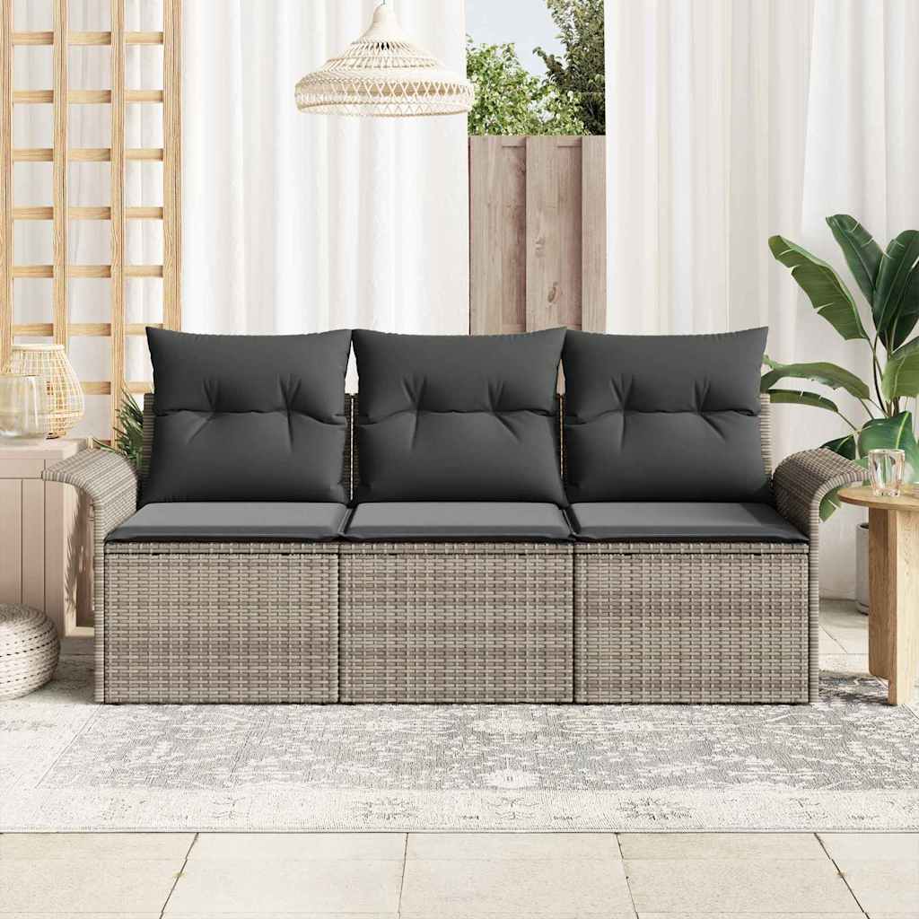 Havesofa Sæt med pude med opbevaring 3 pcs Grå Poly rattan